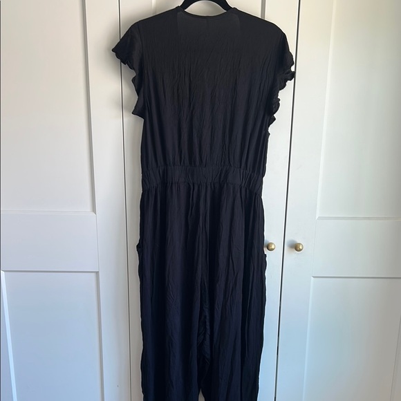Free People Black Ruffle Your Feathers Deep V Flutter Sleeve Jumpsuit | M - Picture 6 of 7